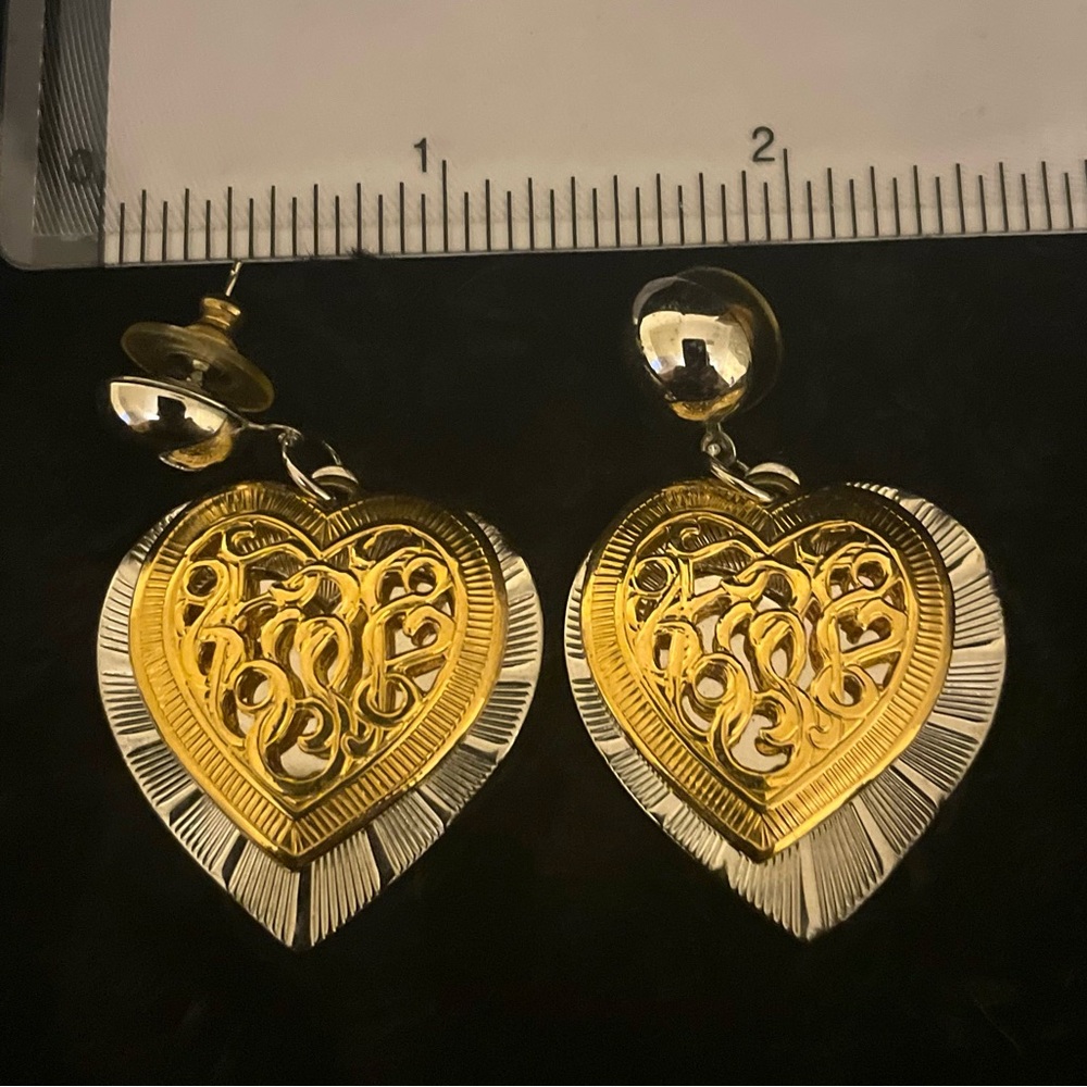 Vintage Lady Remington Two Tone Heart Shaped Earrings